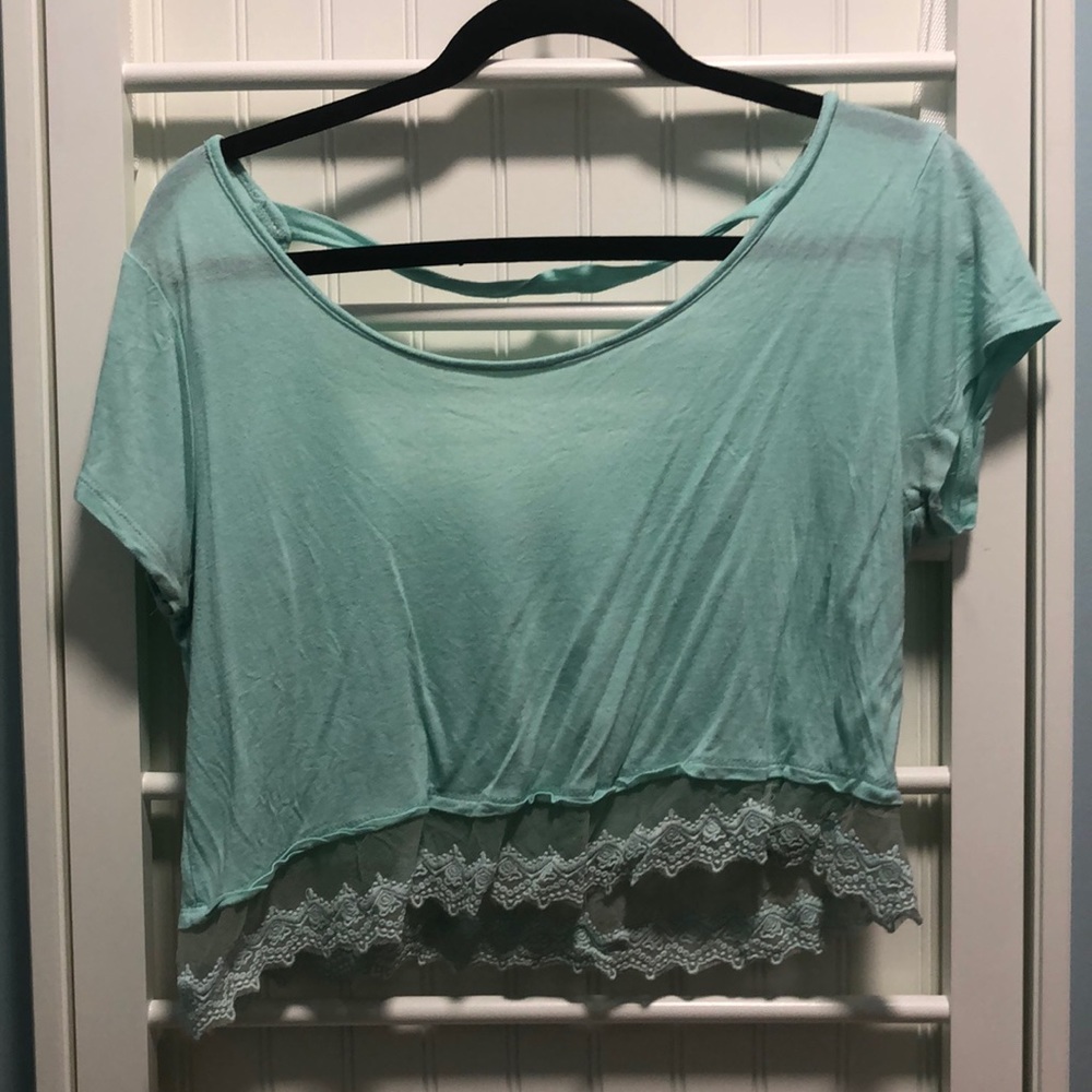 Aqua Blue Crop Top with Lace